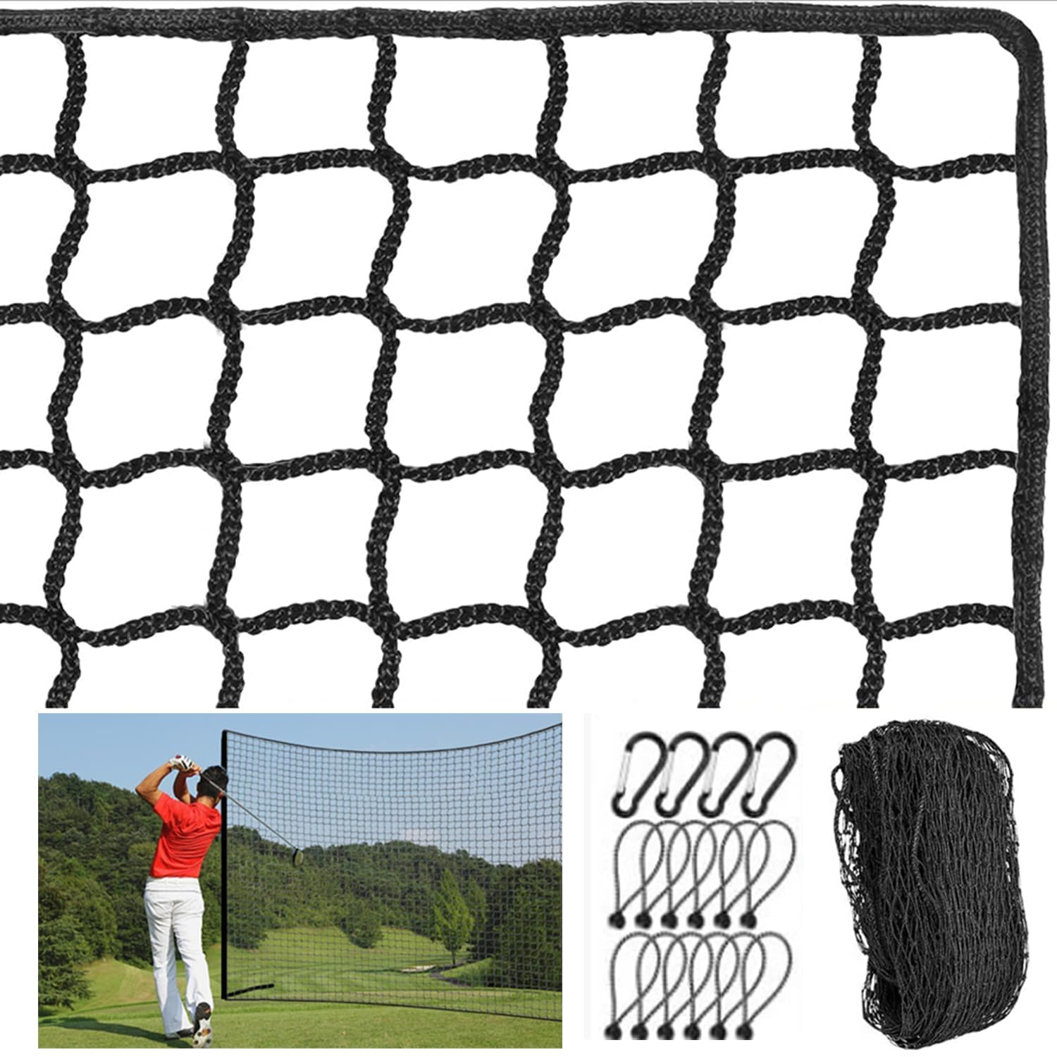 Rete per Pratica di Golf,rete da calcio,3 x 3 cm di maglia quadrata,rete HDPE annodata da 3 mm,Con fibbia di sicurezza e cavo elastico,Rete da allenamento per golf,baseball,hockey,ecc.