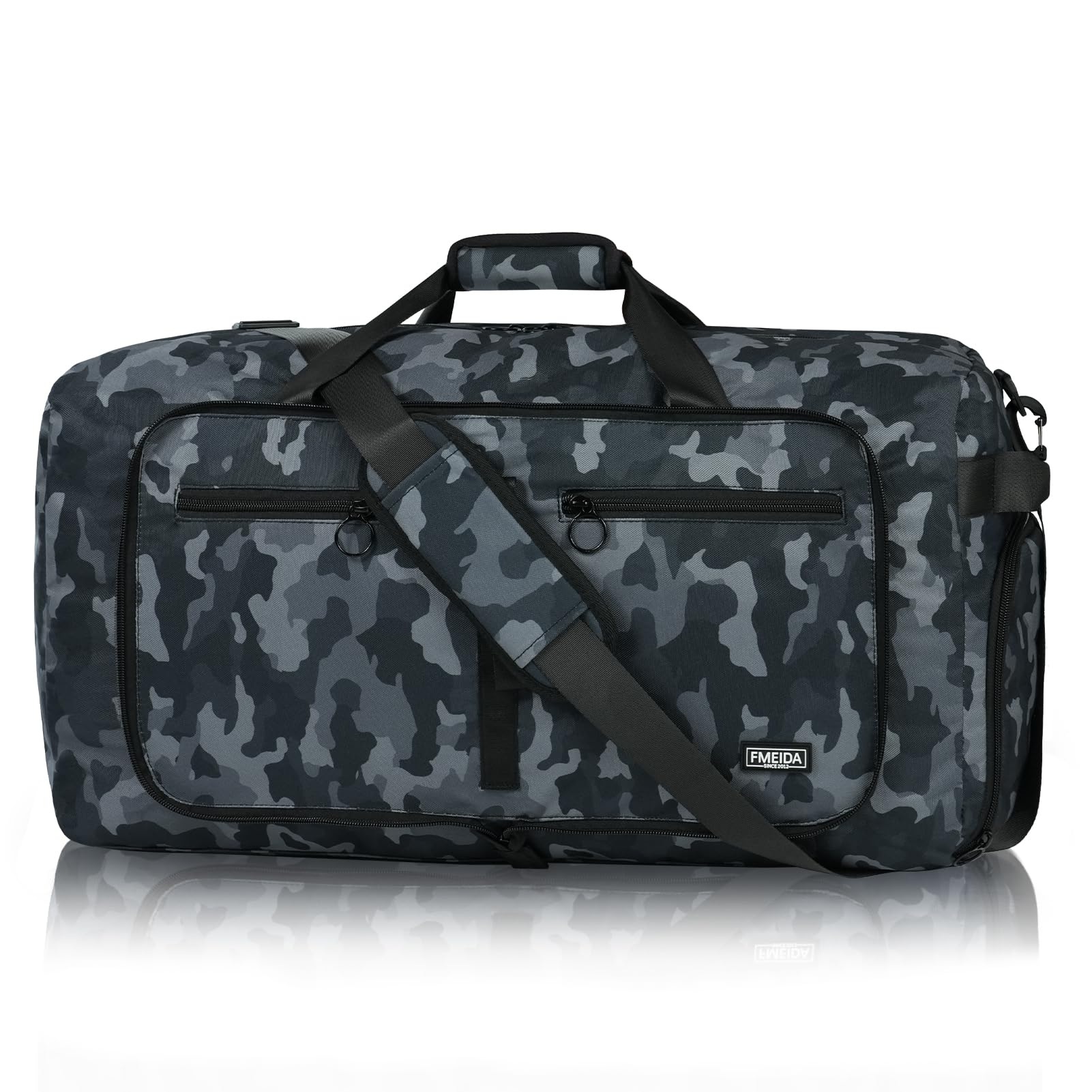 Fmeida Borsone da Viaggio Unisex Adulto, Grande Borsone Palestra con Scomparto per Scarpe e Tracolla, Impermeabile Duffel Bag Borsa Sportivo, Nero Camouflage