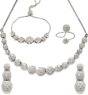 ZENEME Rhodium-Plated Silver Toned American Diamond studded Necklace, Earrings, Bracelet & Ring Jewellery Set for Girls an... Price In India