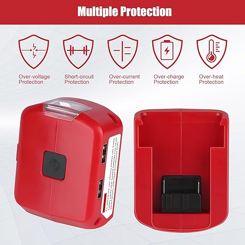 Miniatura 7 de JYJZPB Adaptador de batería compatible con batería Milwaukee M18, puerto CC y luz de trabajo LED de 3 W, y adaptador de cargador USB dual compatible