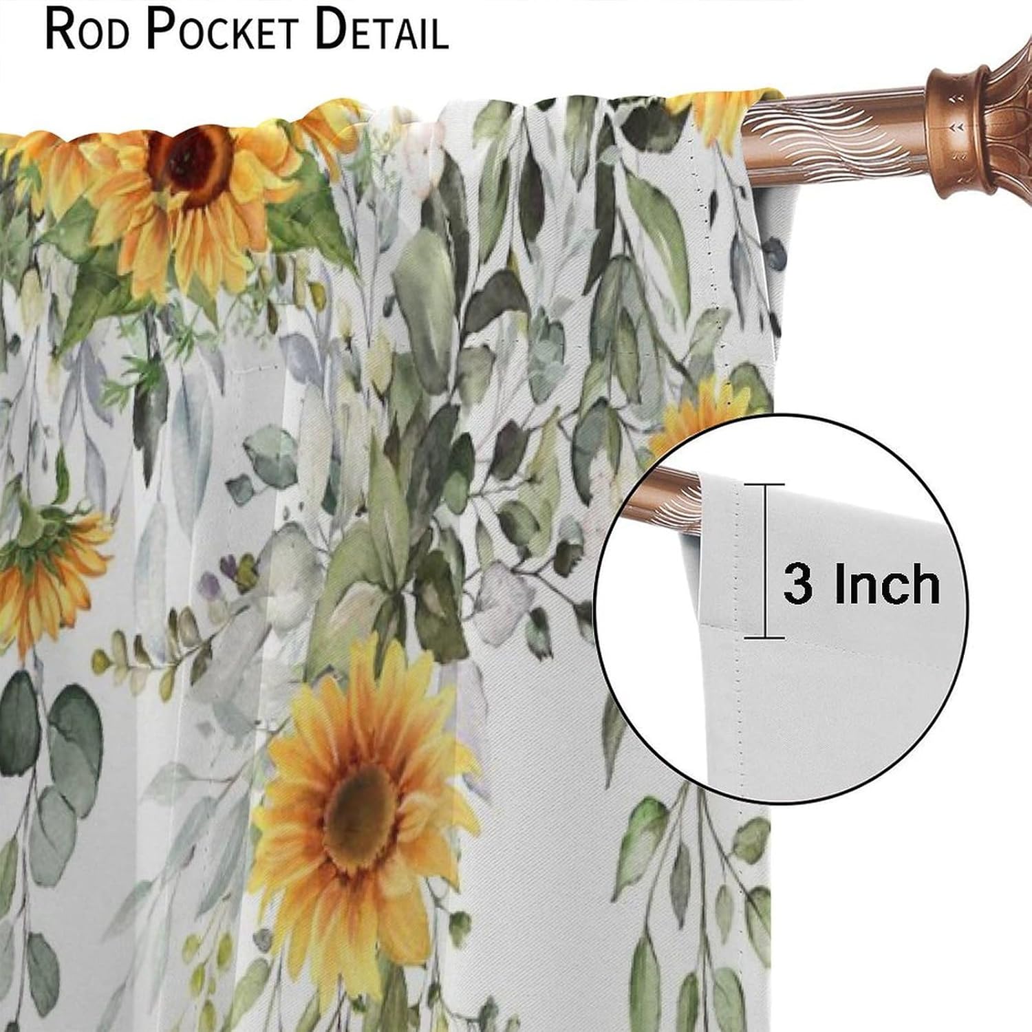 Eucalyptus Leaves Curtains Sunflower Floral Art Printed Blackout Window Drapes for Bedroom Kitchen Decor Fabric Set 2 Panel 42x54 Inch 80% Shading Rate