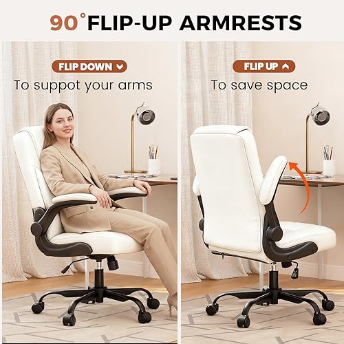 Miniatura 5 de COMHOMA Silla de oficina de cuero, silla ergonómica para juegos de computadora con cómodo soporte de espalda, respaldo medio ejecutivo, pequeña