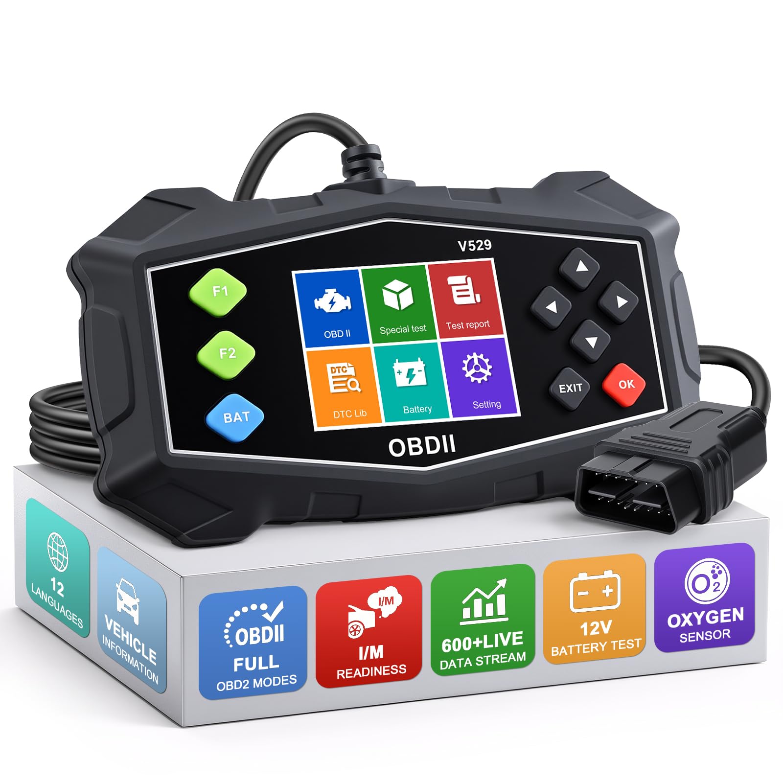 EXTRACTME - Scanner diagnostico OBD2, scanner per auto con tester batteria, luce del motore, flusso dati, prontezza I/M, modalità 6/8, lettori di codici professionali e strumenti di scansione per