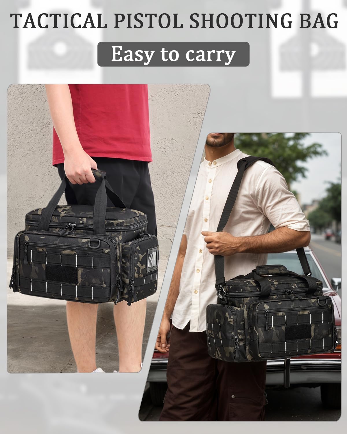 HAMBOLY Tactical Gun Range Bag for Handguns, Pistol Range Bag with 6X Magazine Slots and Extra Pockets for Ammo and Essentials for Shooting Hunting Outdoor Sports