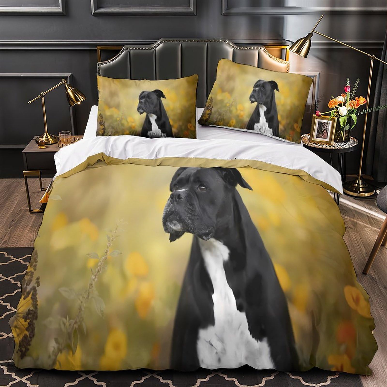 Housse de couette chien noir hypoallergénique et respirante