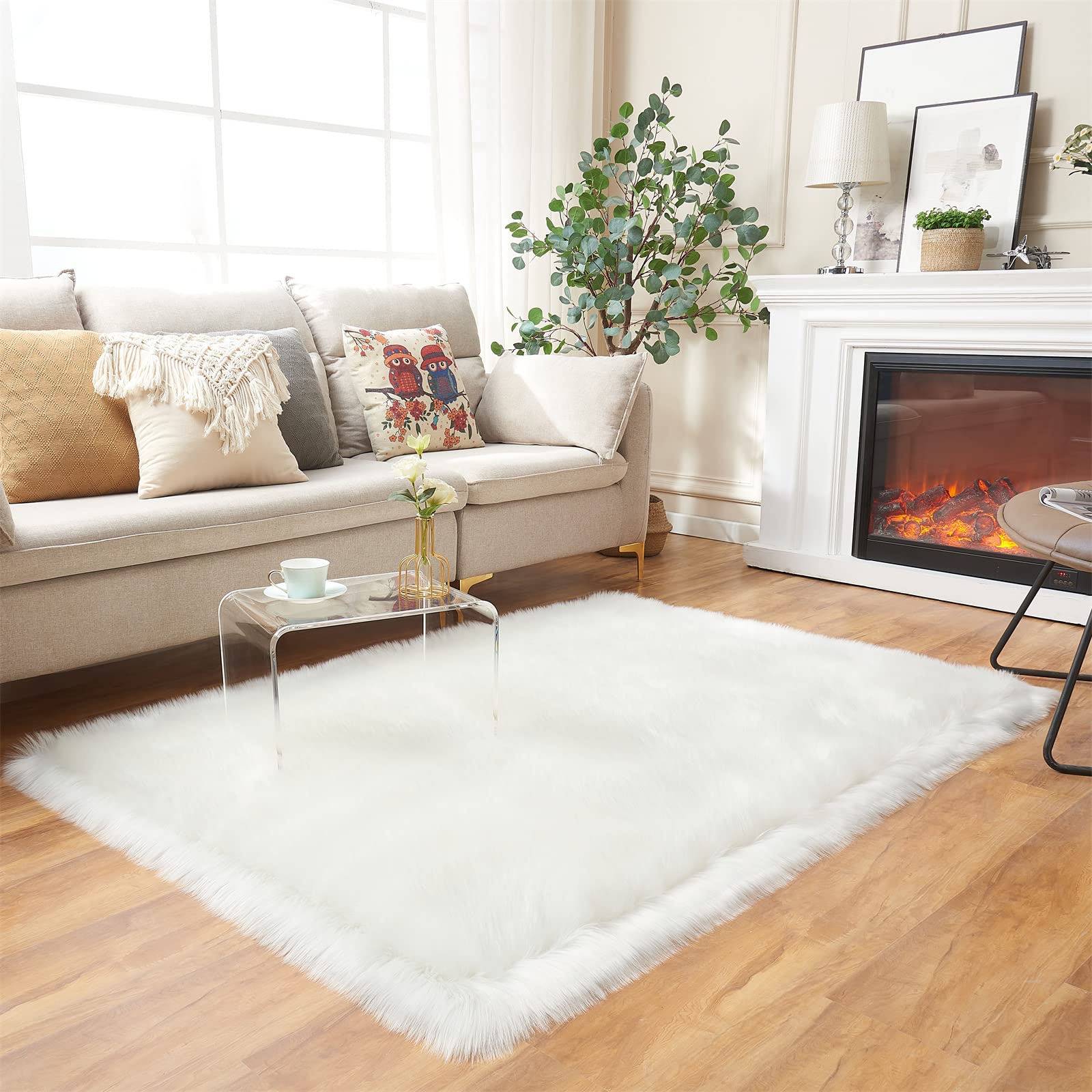 EasyJoy Ultra Soft Fluffy Shaggy Area Rug Faux Fur Rug Chair Cover Seat Pad Fuzzy Area Rug for Bedroom Floor Sofa Living Room (4 x 6 ft Rectangle, White) — image 1