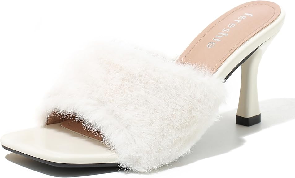 靴 MELT THE LADY fera pointed toe fur mule Womens Mule Slippers Cow Leather Fur Lined Low Heel Pointed
