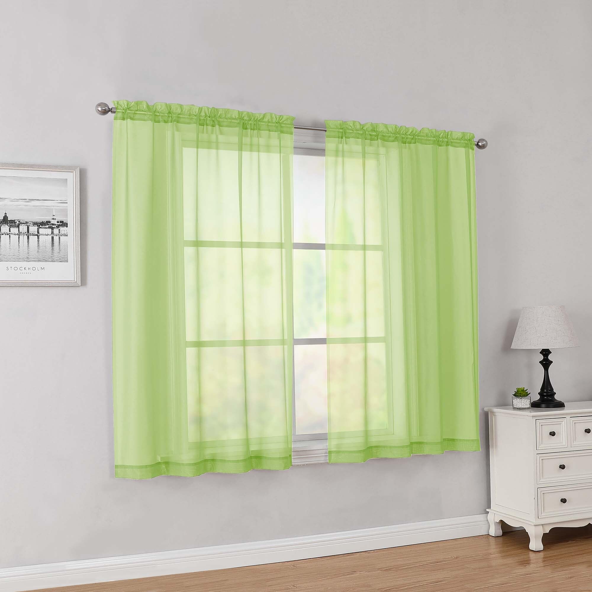 Simplebrand Lime Short Sheer Curtains 45 Inch Length 2 Panels for Bedroom