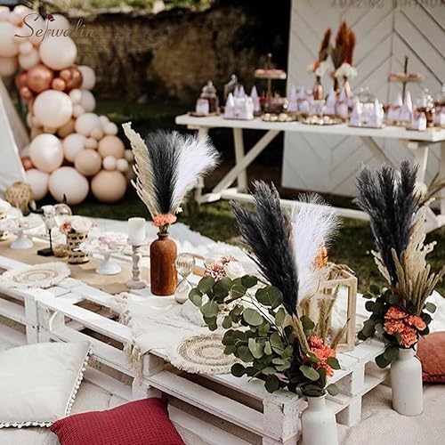 Miniatura 2 de Serwalin Decoración de hierba de las pampas, decoración de pampas negra, 17 pulgadas, 6 piezas de hierba sintética de pampas, decoración moderna