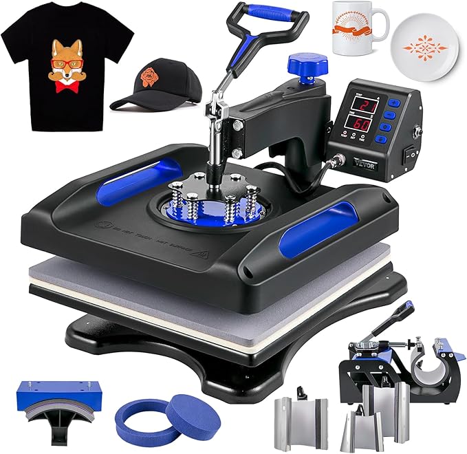 VEVOR Heat Press Machine 8 in 1 Combo, Heat Press 15x15, Swing Away T Shirt Printing