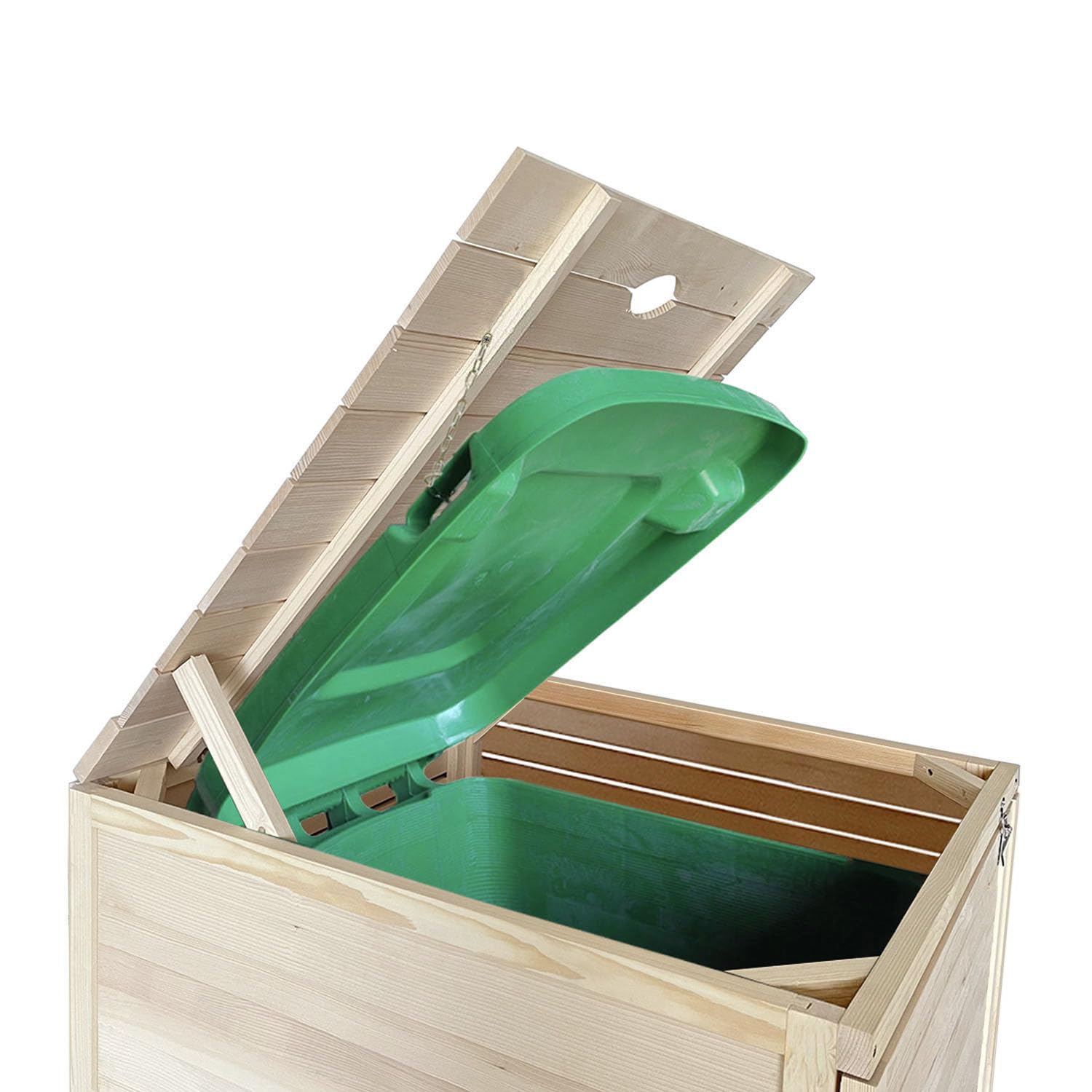 Mülltonnenbox Adria24 Mülltonnenverkleidung für 1 Tonne Mülltonnecontainer Holz naturbelassen 120L - 240L vormontiert mit Rückwand