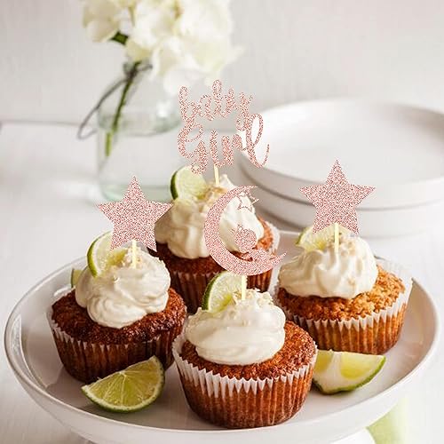 Miniatura 110 de 30 piezas de decoración de cupcakes para baby shower, vestido con lazo con purpurina, biberón para cupcakes "It's a Girl", decoración de pasteles