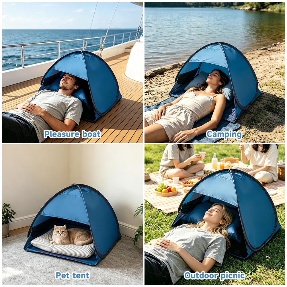 Mini tente de tête, tente de plage Pop Up, appuie-tête avec sac de rangement, protection solaire de voyage, petite tente de plage pour chien, tente instantanée automatique pour extérieur, plage