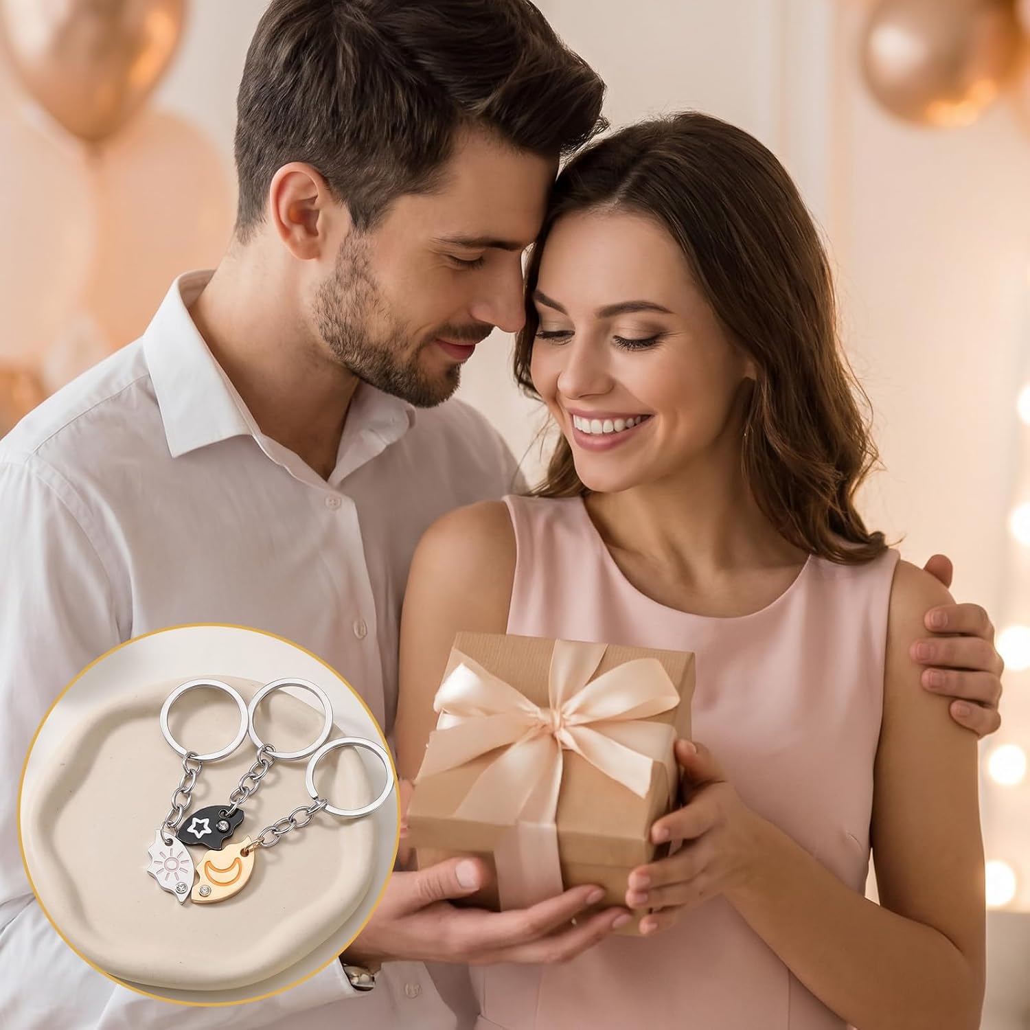 3 Pcs Friendship Keychain, Sun Moon Star Trio Keychain Cute Friendship Puzzle Keychains Best Friend Sisters Keychains Matching Gifts for Women Men Anniversary Birthday Friends