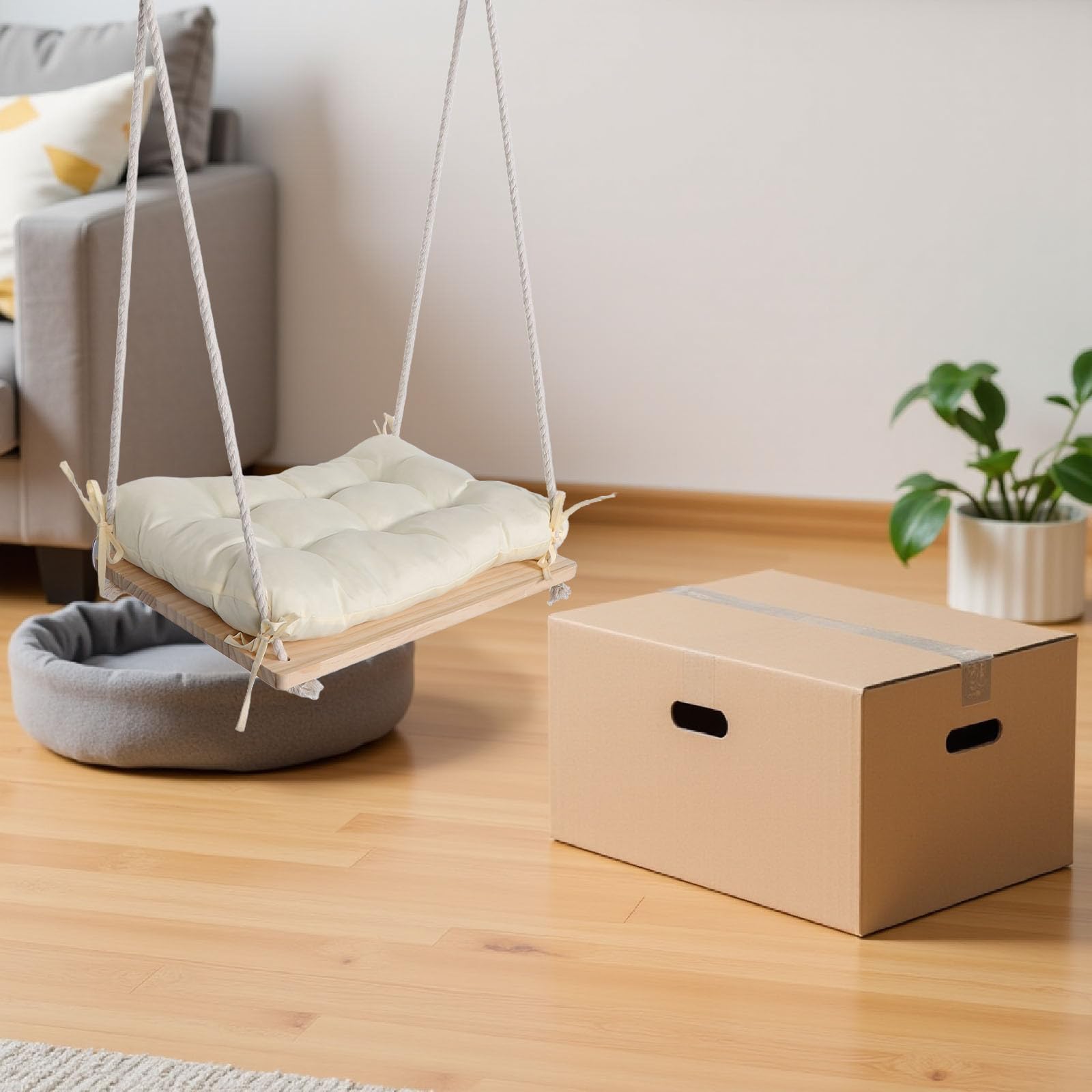 Amaca Sospesa per Gatti in Legno con Ventose, Lettino da Finestra con Tessuto Resistente, Installazione Salvaspazio e Altezza Regolabile per Uso Domestico e Balcone