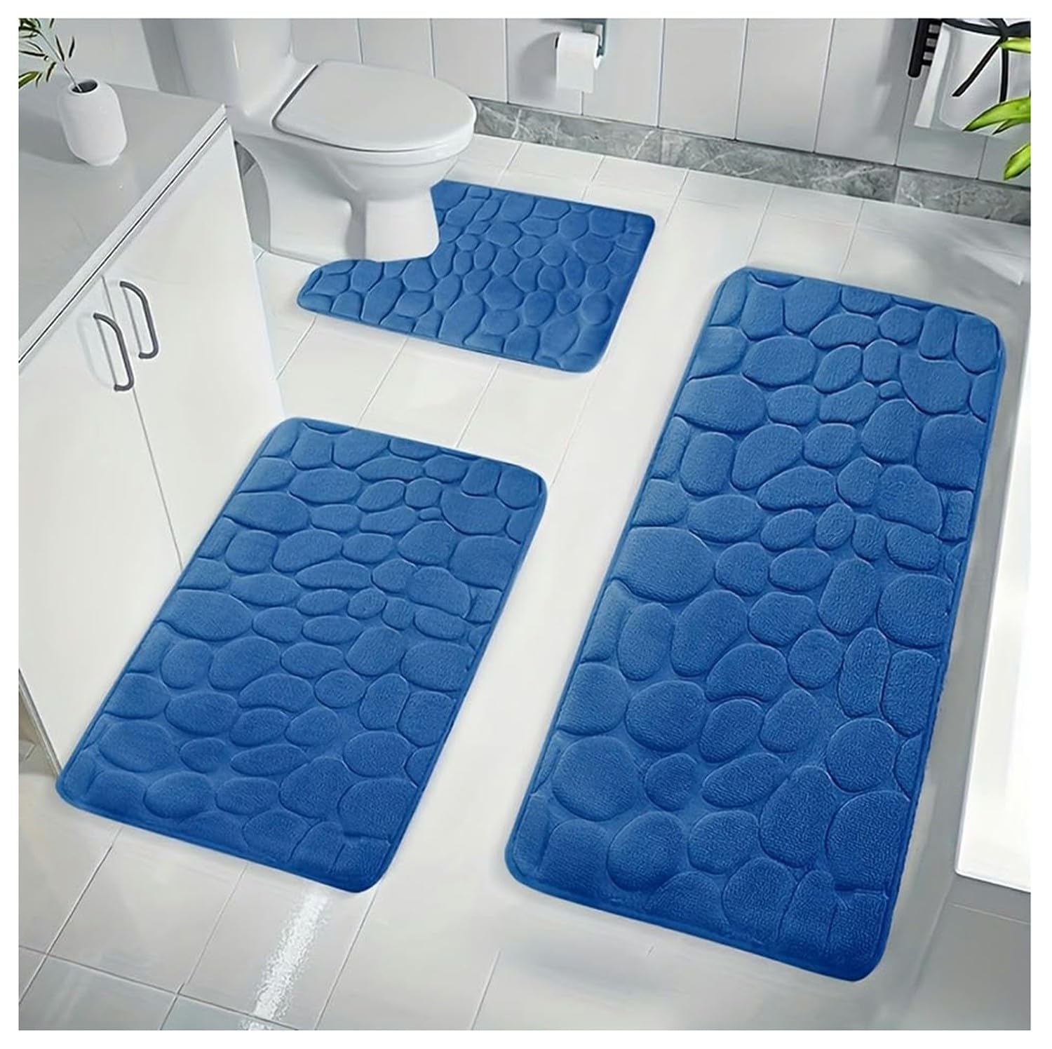 Tapis de bain en mousse absorbants lot de 3 pour WC lavables en machine