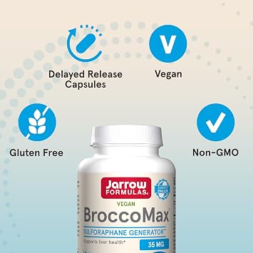 Jarrow Formulas BroccoMax Sulforaphane Generator 35 mg, Sulforaphane Glucosinolate & Myrosinase, Broccoli Seed Supplement for LiverHealth Support, 120 Delayed Release Veggie Capsules, 60 Day Supply