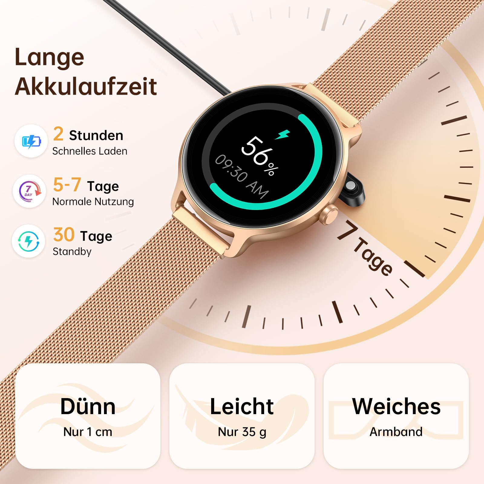 Smartwatch Damen Rund 1.27" AMOLED Smart Watch mit Telefonfunktion Fitnessuhr Pulsuhr SpO2 Schlafmonitor Schrittzähler 120+ Sportmodi IP68 Wasserdicht für iOS Android