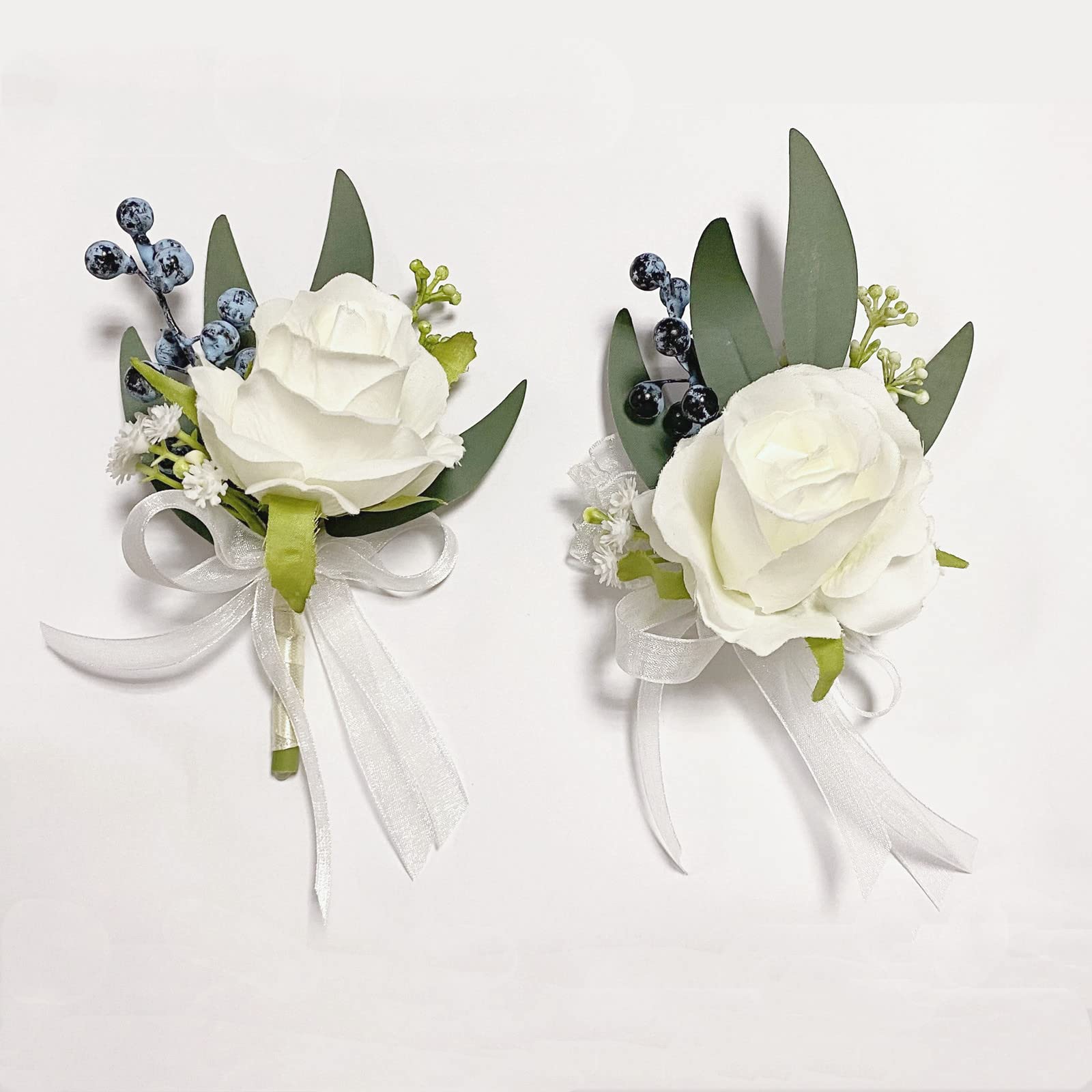 Muiltvoe Corsage and Boutonniere Set, Handmade Artificial Peony Rose Wrist Corsage Wristlet and Groom Boutonniere for Men Wedding Prom Suit Decorations