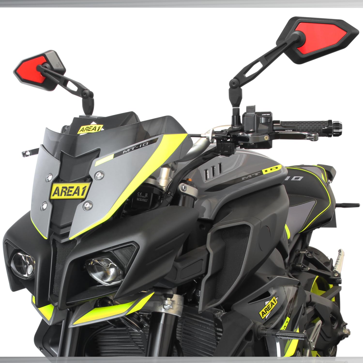 Area1 Zestaw lusterek motocyklowąch (prawo+lewa), certyfikat E, 2 x M10 gwint prawy, sportowy design (czerwony)