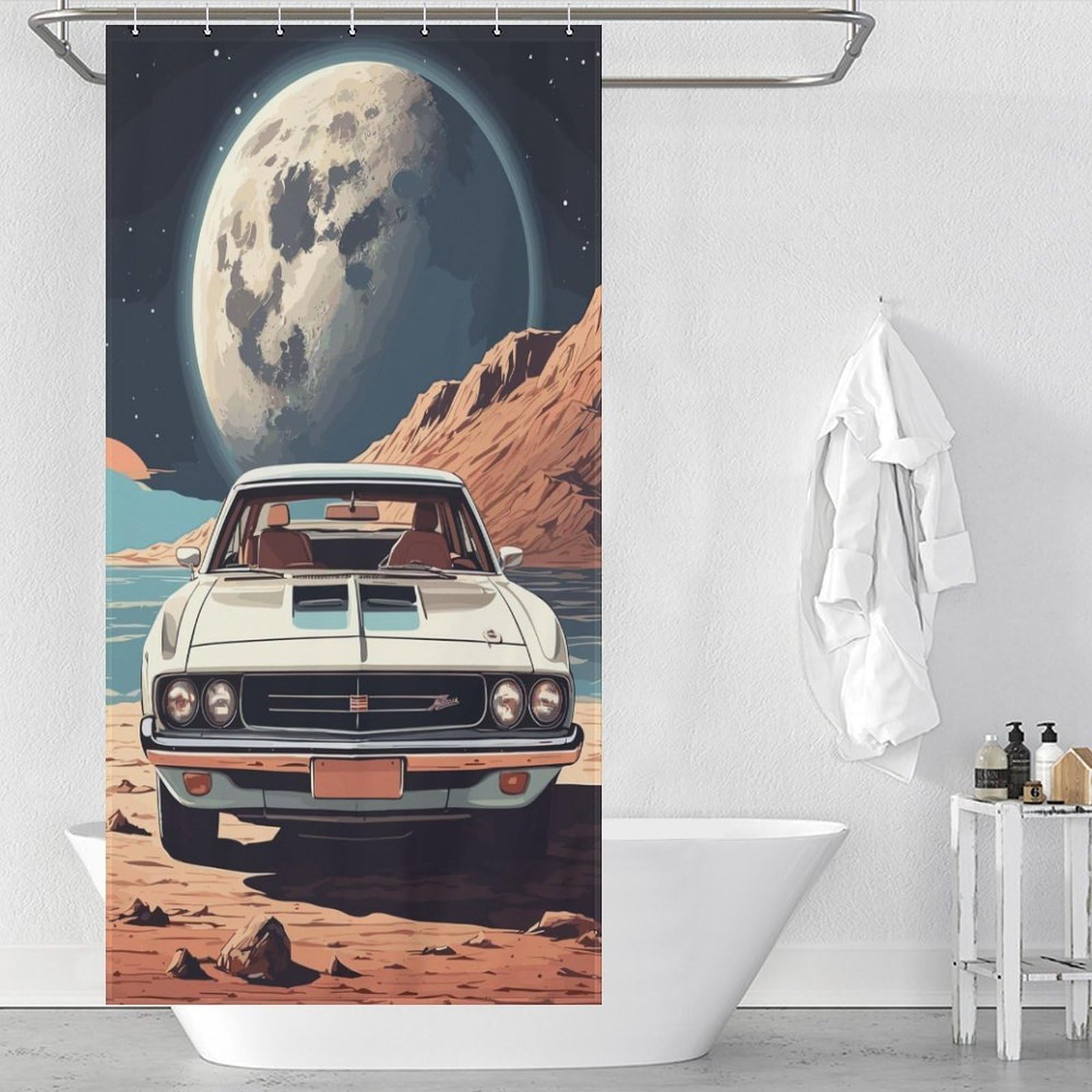 Rideau de douche vintage space 90x180 cm imperméable pour relooker une salle de bain rétro