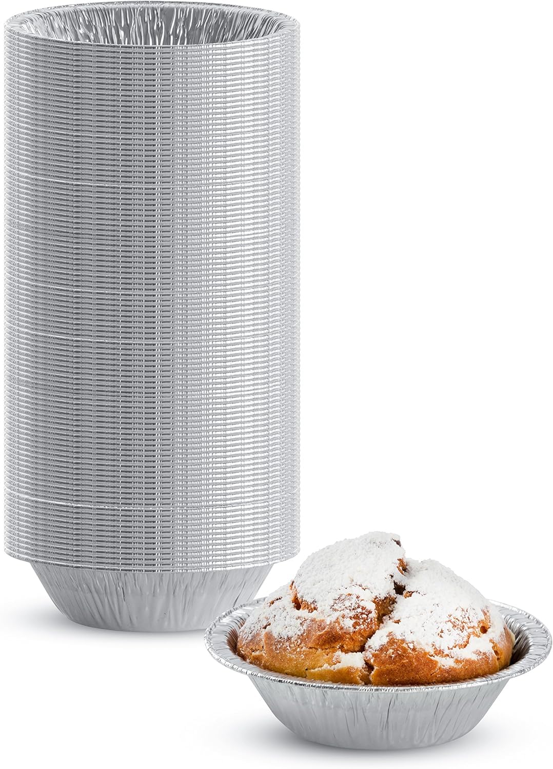 50 Pack Disposable Aluminum Tart Pans - 5 Inch Mini Pie Tins With Full Curl Rim