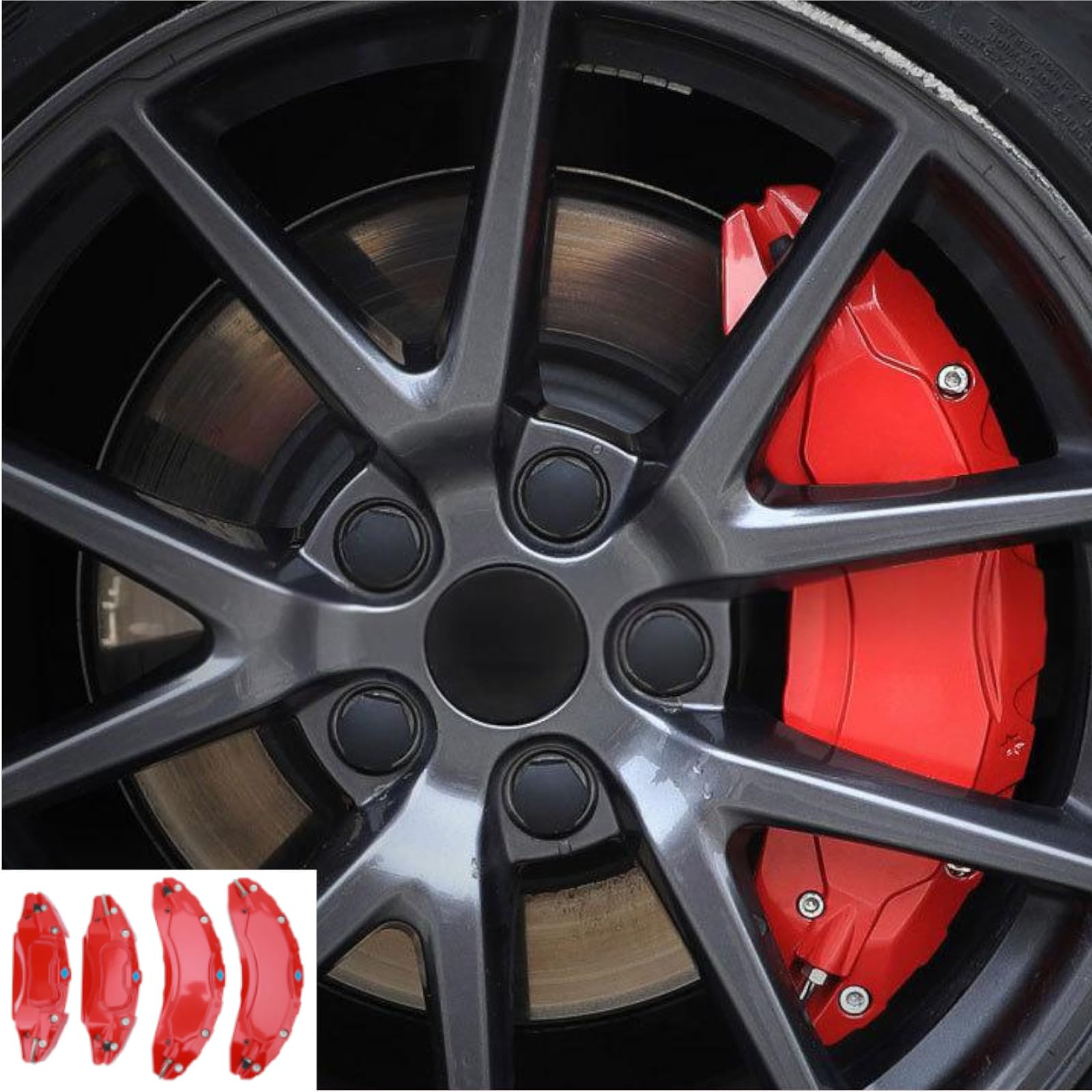 4 Pezzi Copri Pinza Freno per Auto, Copri Pinza Freno a Disco per Auto, Copri Pinza Freno, Copri Pinza Freno Anteriore Posteriore per Auto Veicoli da 18 pollici e 19 (Rosso)