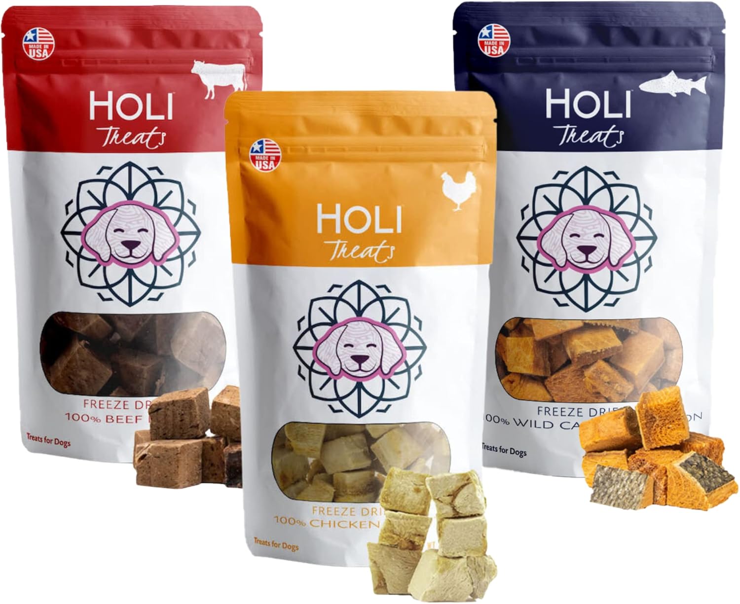 HOLI Treat Variety Pack – Beef, Chicken & Salmon Dog Treats – Healthy, Natural Freeze Dried Dog Treats for Small, Medium & Large Dogs – Human-Grade, All Natural, Grain Free