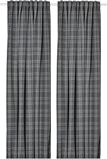 Room Darkening Curtains 1 Pair Beige & Dark Gray Tartan 57x98 or 57x84 I...