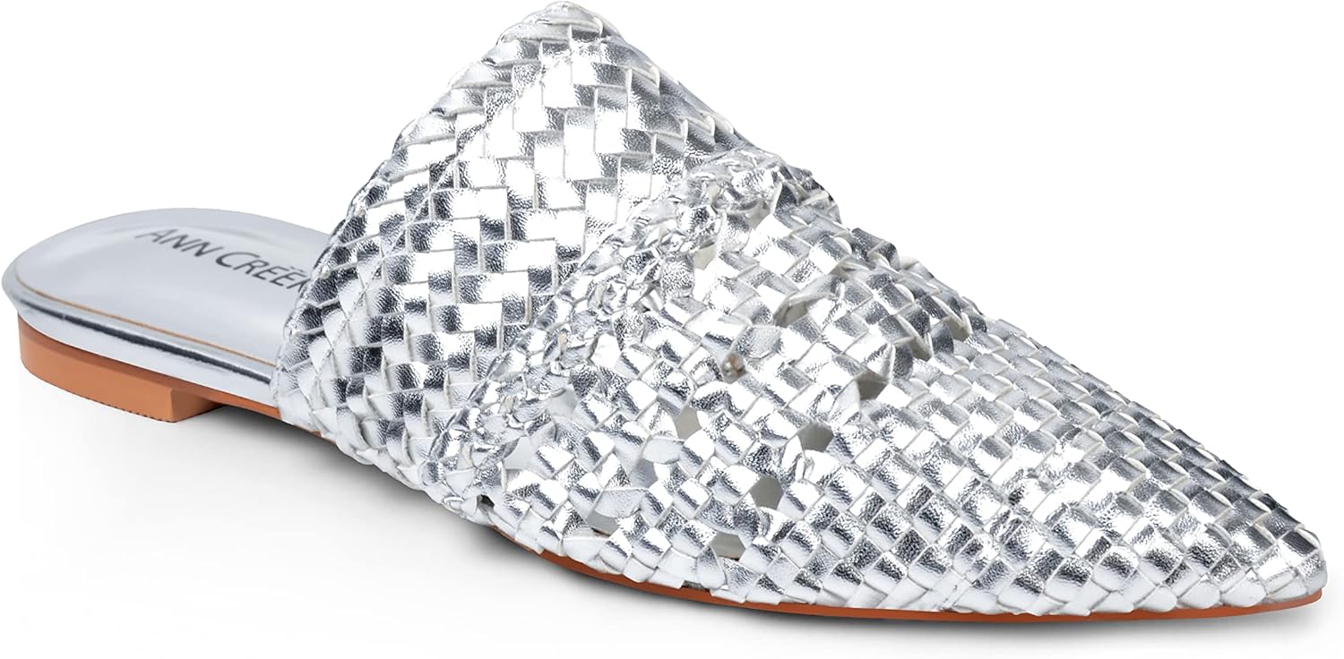 ANN CREEK Mule Shoes for Women Closed Pointed Toe Ladies Slip On Gold Loafers Slides Flat Mules Backless Mule Shoes Low Heel Slip On Slides Silver - 7.5
