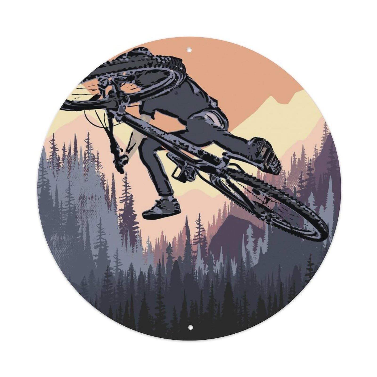 Extreme Sports Mountain Bike Leap Over Mountain Peaks Vintage Metal Tin Sign