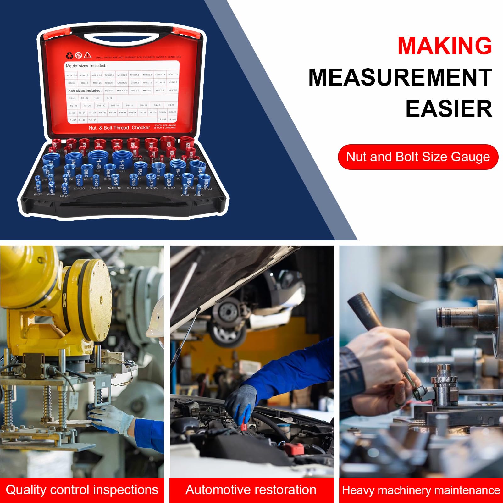 Gewindelehre 52-teiliger Thread Checker Satz Gewindeprüfer Aluminiumlegierung Metrisch Imperial