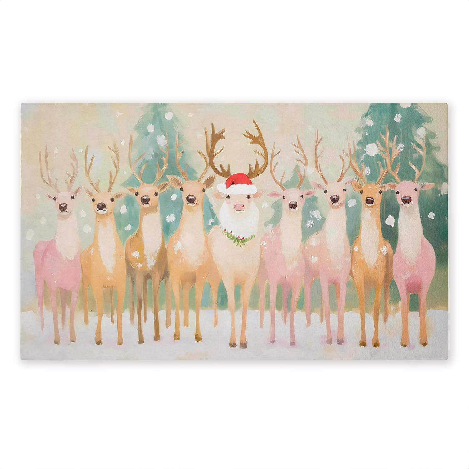 Stupell Industries Pastel Santa's Reindeer Outdoor Door Mat, Durable Non-Slip Unwoven Mat with Recycled Rubber Backing, Weather-Resistant Holiday Reindeer Design by Arlington Prints, 18"x30"