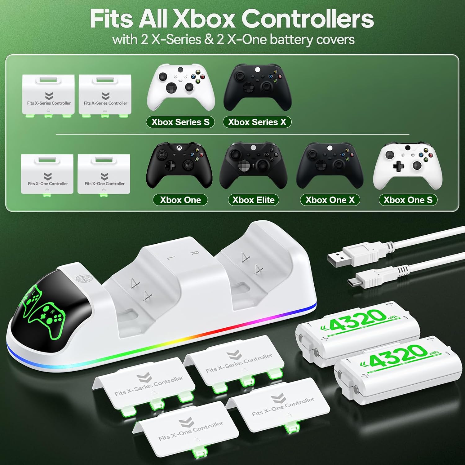 OIVO Controller Charger Compatible with Xbox Series, One/S/X Controller, Dual Charging Station Updated LED Strap,Charger Docking Station with 2 Rechargeable Battery Packs - Image 5