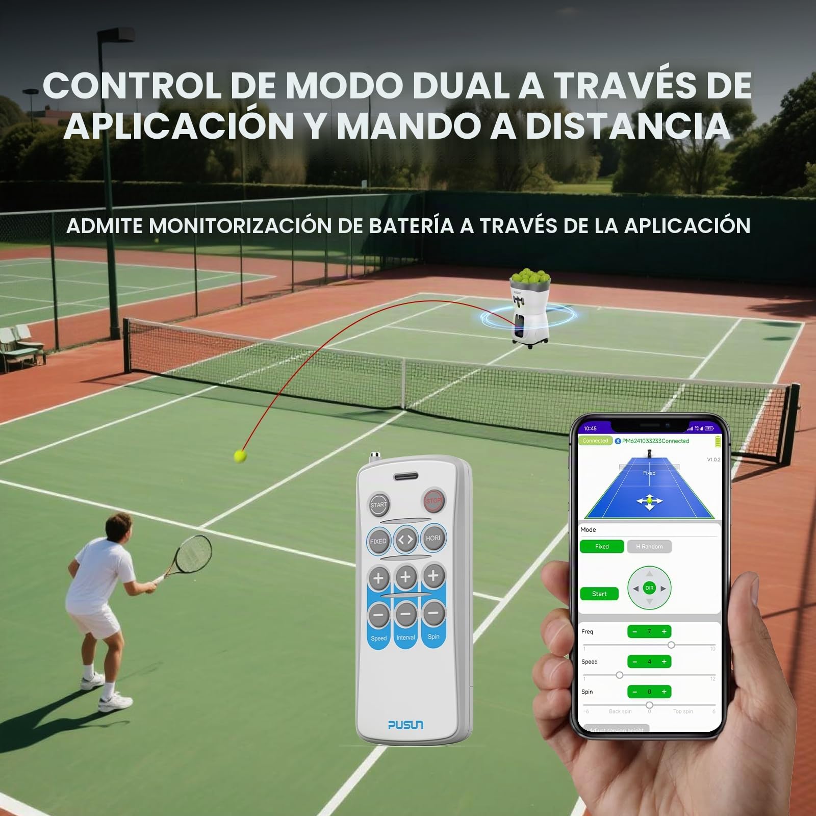 PUSUN PT-Mini Pro - Máquina de pelotas de tenis con control remoto Smart App Control, velocidad/rotación ajustable/frecuencia para principiantes, capacidad de 65+pelotas, duración de la batería 3-5