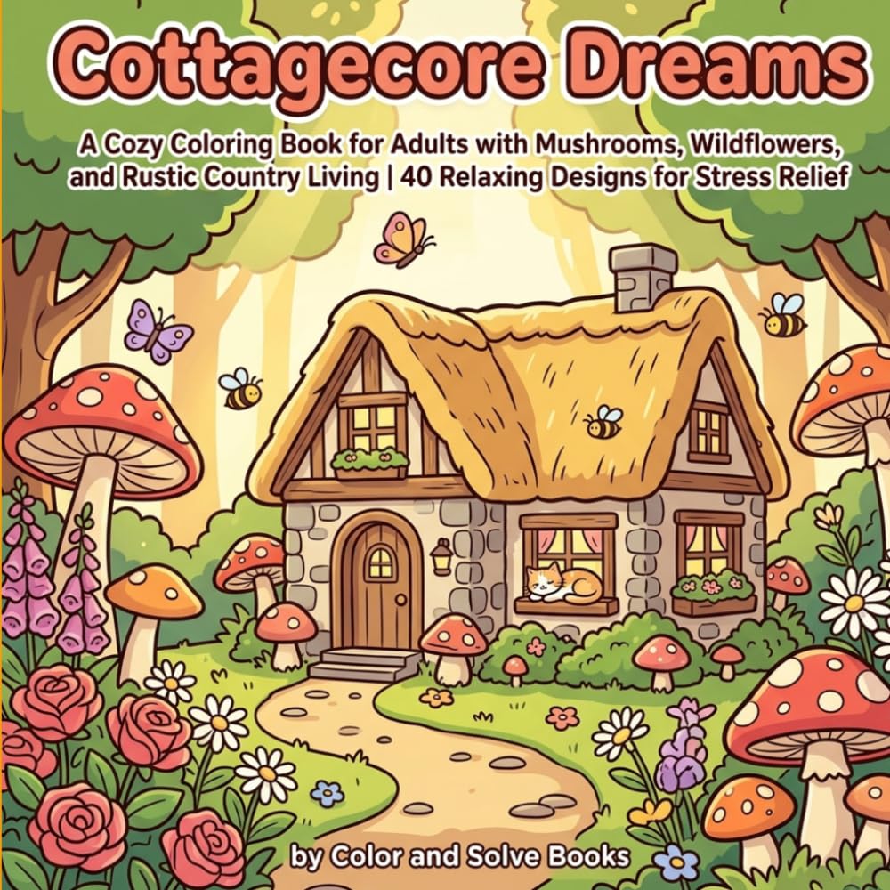 Cottagecore Dreams: A Cozy Coloring Book for Adults with Mushrooms, Wildflowers, and Rustic Country Living | 40 Relaxing Designs for Stress Relief