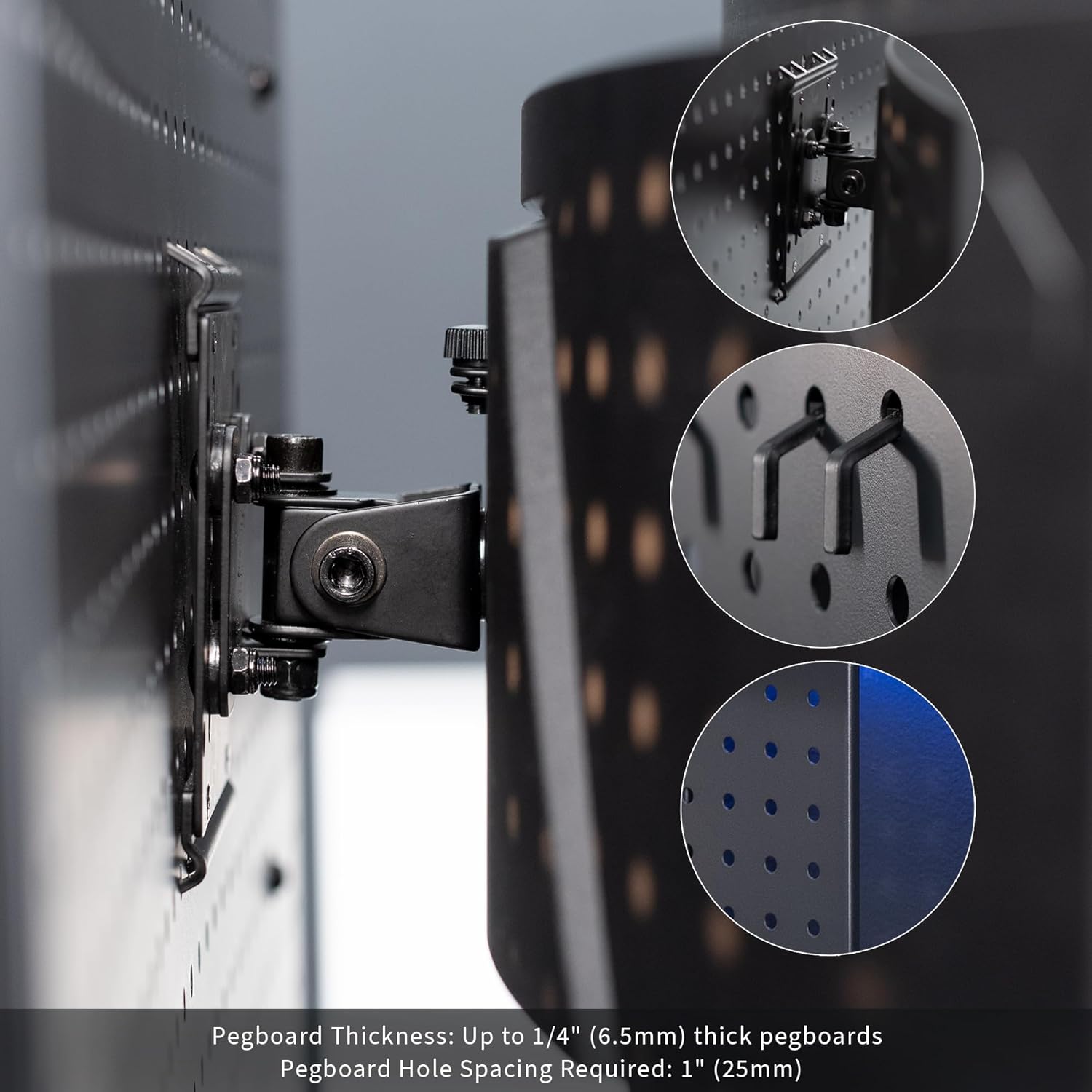 VIVO Articulating Single Monitor Pegboard Mount, Fits Screens up to 32 inches and Peg Boards up to 0.25 inches Thick with 1 inch Hole Spacing, Black, Mount-PB1