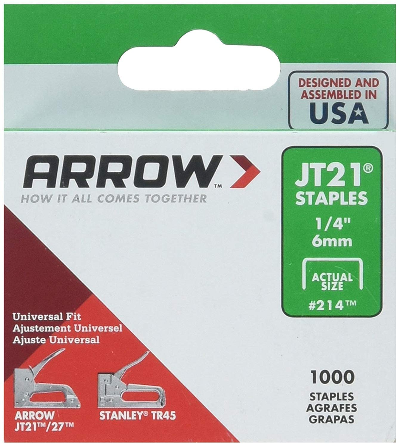 Arrow Fastener 214 10 Pack 1/4 pulgadas JT21 Grapas de trabajo ligero, 1000 grapas por paquete