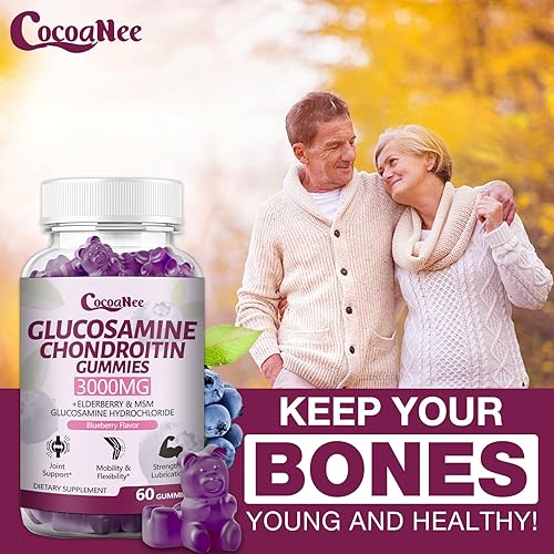 Miniatura 7 de 2 paquetes de gomitas de glucosamina condroitina de 3000 mg, suplemento de apoyo articular extra fuerte con MSM y saúco, flexibilidad, gomitas