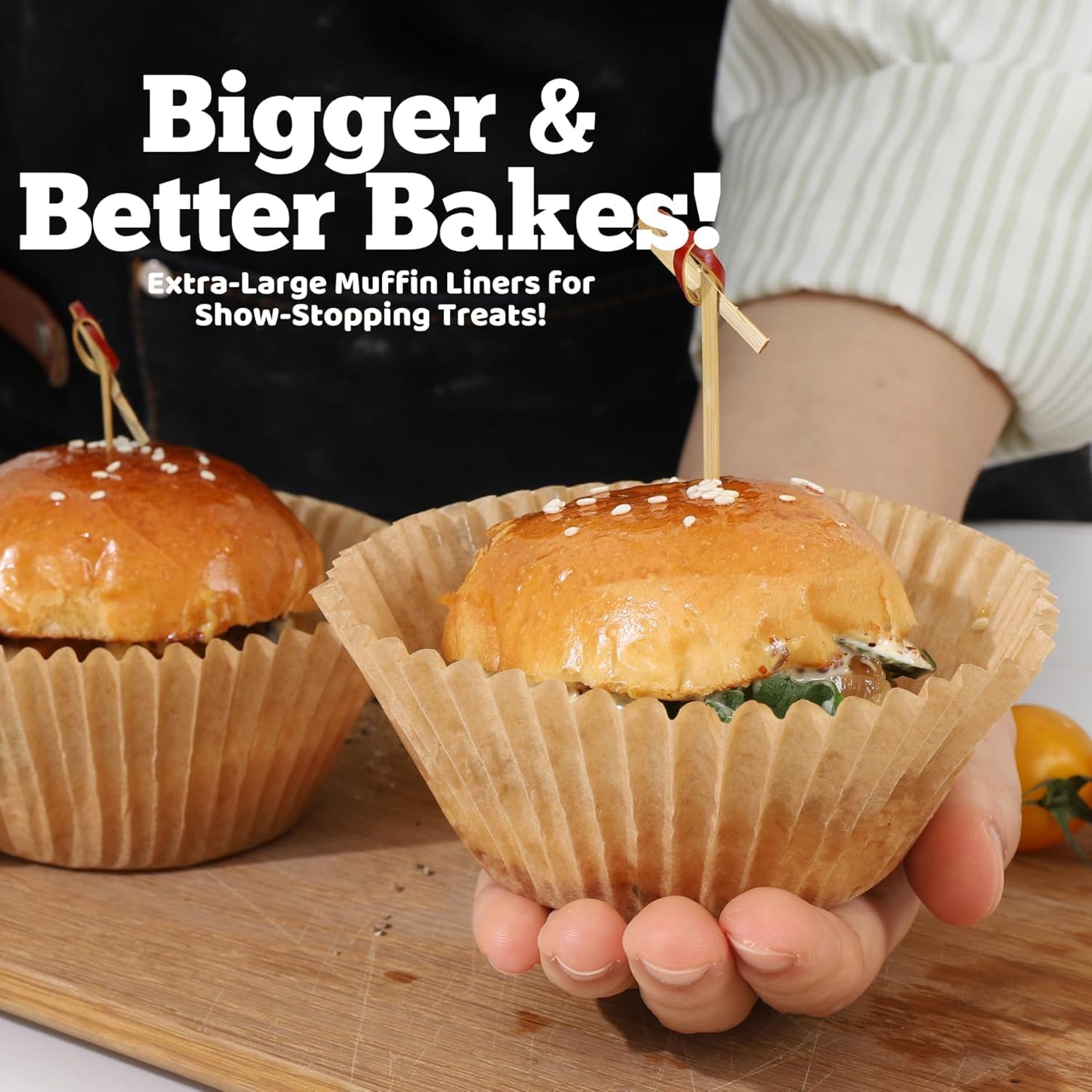 Cupcake Liners & Muffin Liners - JUMBO, NON STICK, THICK Parchment Paper For Baking Muffins - Big Giant Extra Large XL Size, Heavy Duty, Tall Unbleached Natural Brown Cup Cake Holders Wrappers