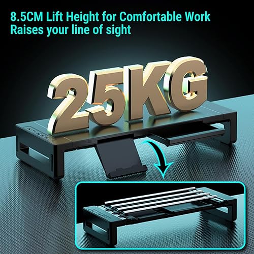 Miniatura 4 de Sanpyl Monitor Stand Riser, Foldable Computer Monitor Riser, Adjustable Length Computer Stand with 4 USB Ports, Storage Drawer, Phone Holder