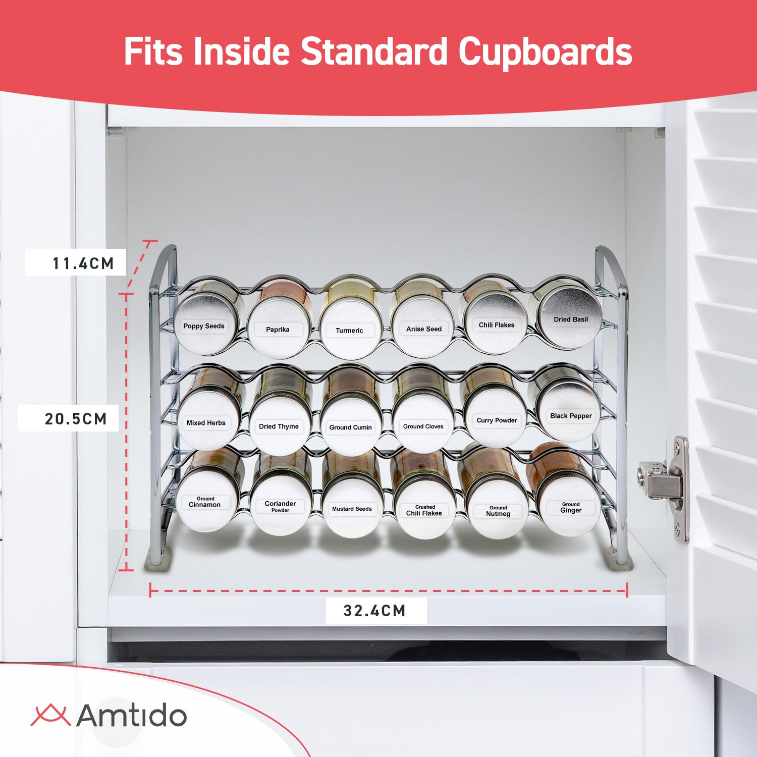 Amtido-Rack avec 18 flacons à épices, 48 étiquettes à épices, chrome