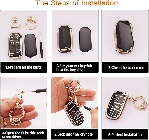 Miniatura 3 de Funda para llavero Jeep con llavero brillante, 3, 4, 5 botones, carcasa de TPU suave, compatible con Jeep Grand Cherokee Compass Renegade Cherokee