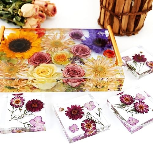 Miniatura 4 de Moldes de bandeja de silicona grandes para resina, 13.5 x 9.5 pulgadas de profundidad rectangular epoxi moldes con 4 asas doradas y plateadas, molde