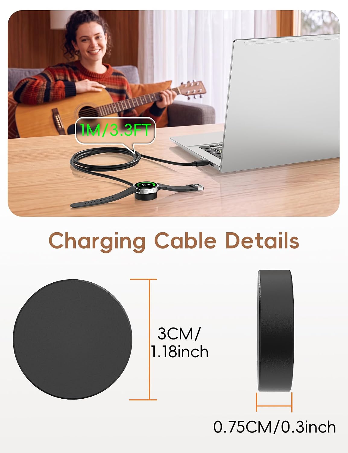 2 Pack for Samsung Galaxy Watch Charger Compatible with Samsung Galaxy Watch 8/8 Classic Charging Cable Cord 3.3FT image 4