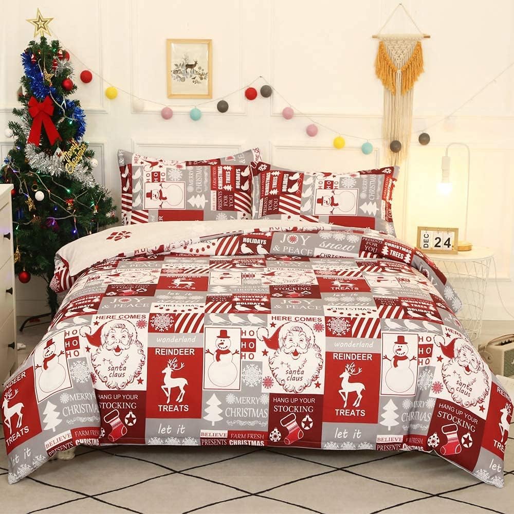 qjmiaofang Merry Christmas Bedding Twin Size Santa Claus Duvet Cover