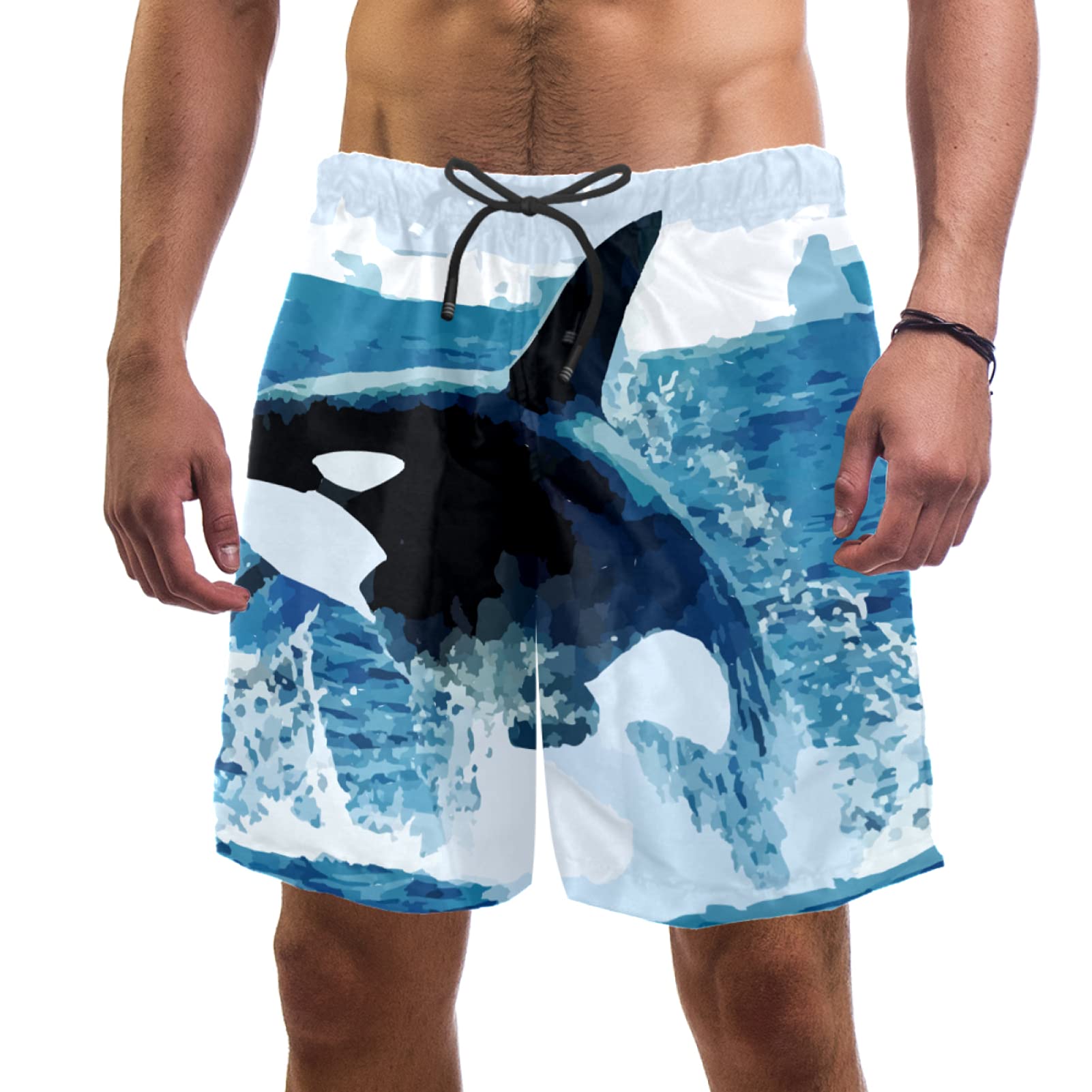 Eslifey Orca Killer Whale Whale Fish Ocean Swim Trunks Elastic Swimsuit Board Shorts for Men Multi