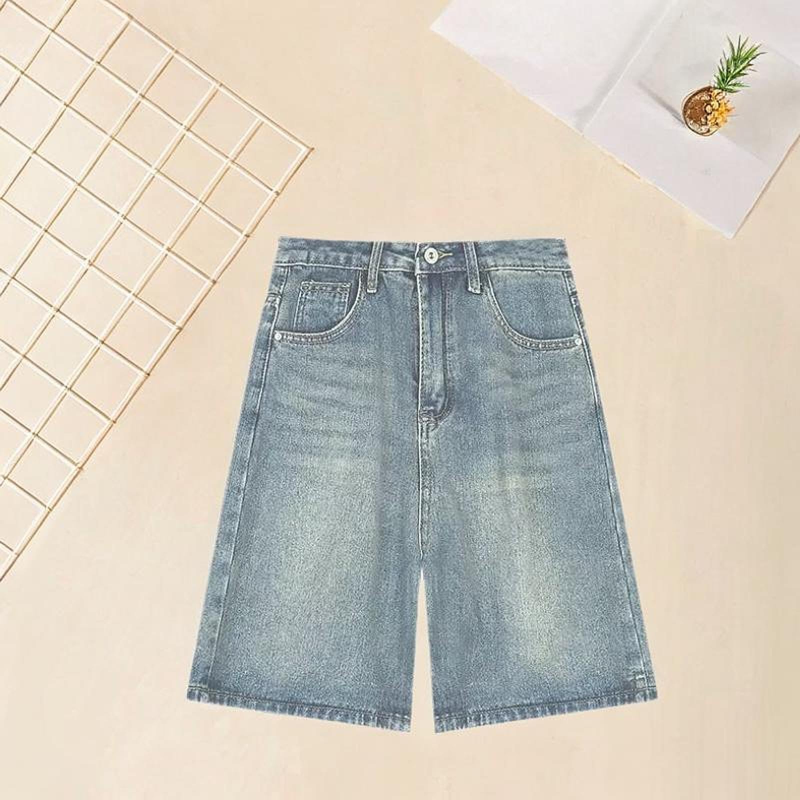 F Fityle Jean Shorts Femme Taille Haute Short Large Denim Confortable Style Polyester Adapté Aux Fêtes Entre Amis Pique-niques Détente