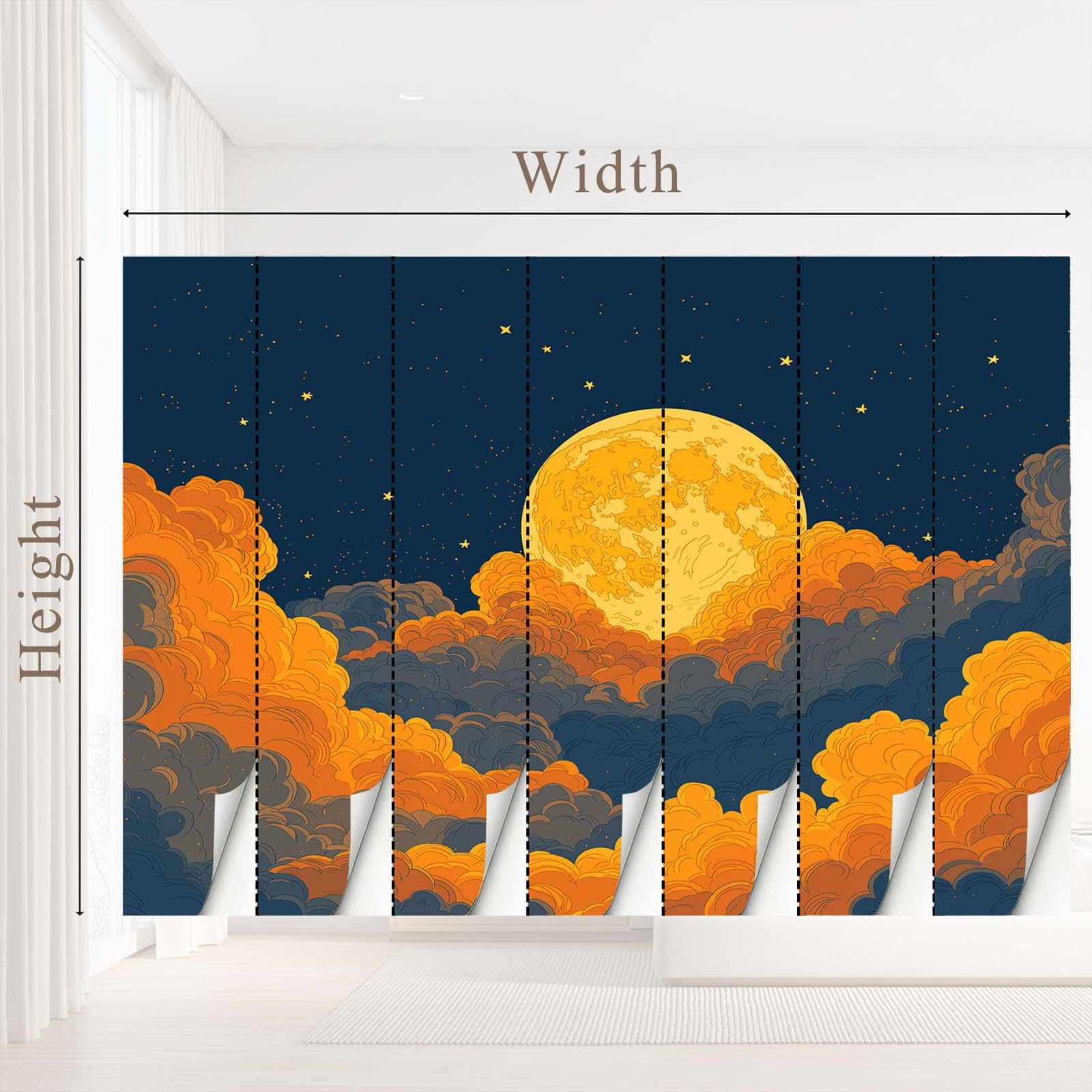 Tapeta 3D, mistyczna, świeża, majestatyczna, 400 x 280 cm, mural ścienny, księżyc, chmura, tapeta mural do sypialni, przedszkola, malowniczego ogrodu