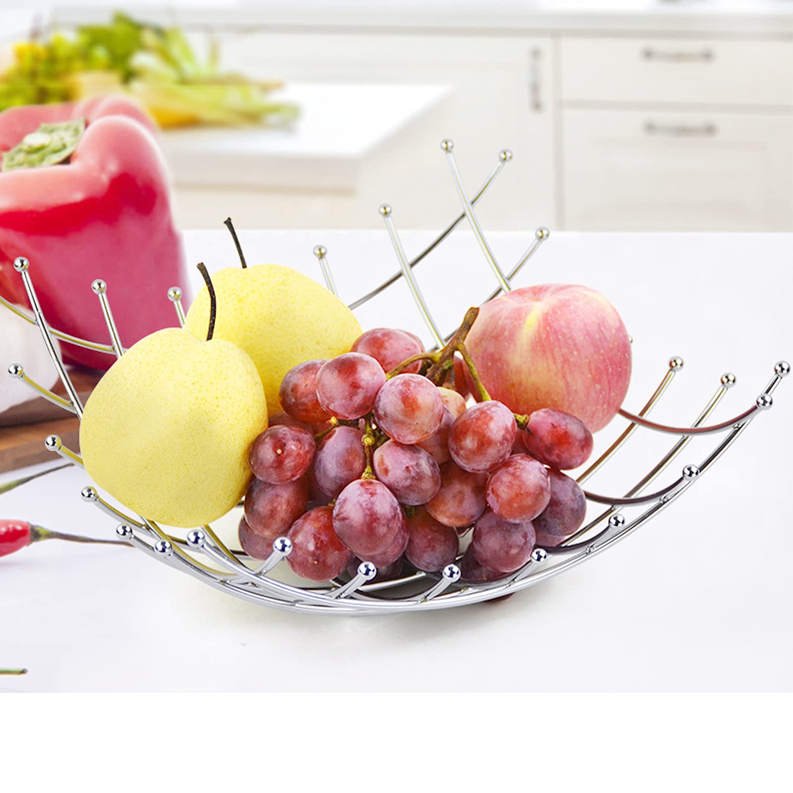 Fruit Basket Silver Fruit Bowl Vegetable Storage Holder, Gold Living Room Desktop Fruit Bowl Creative Fashion Storage Basket For Kitchen Decoration (Silver)
